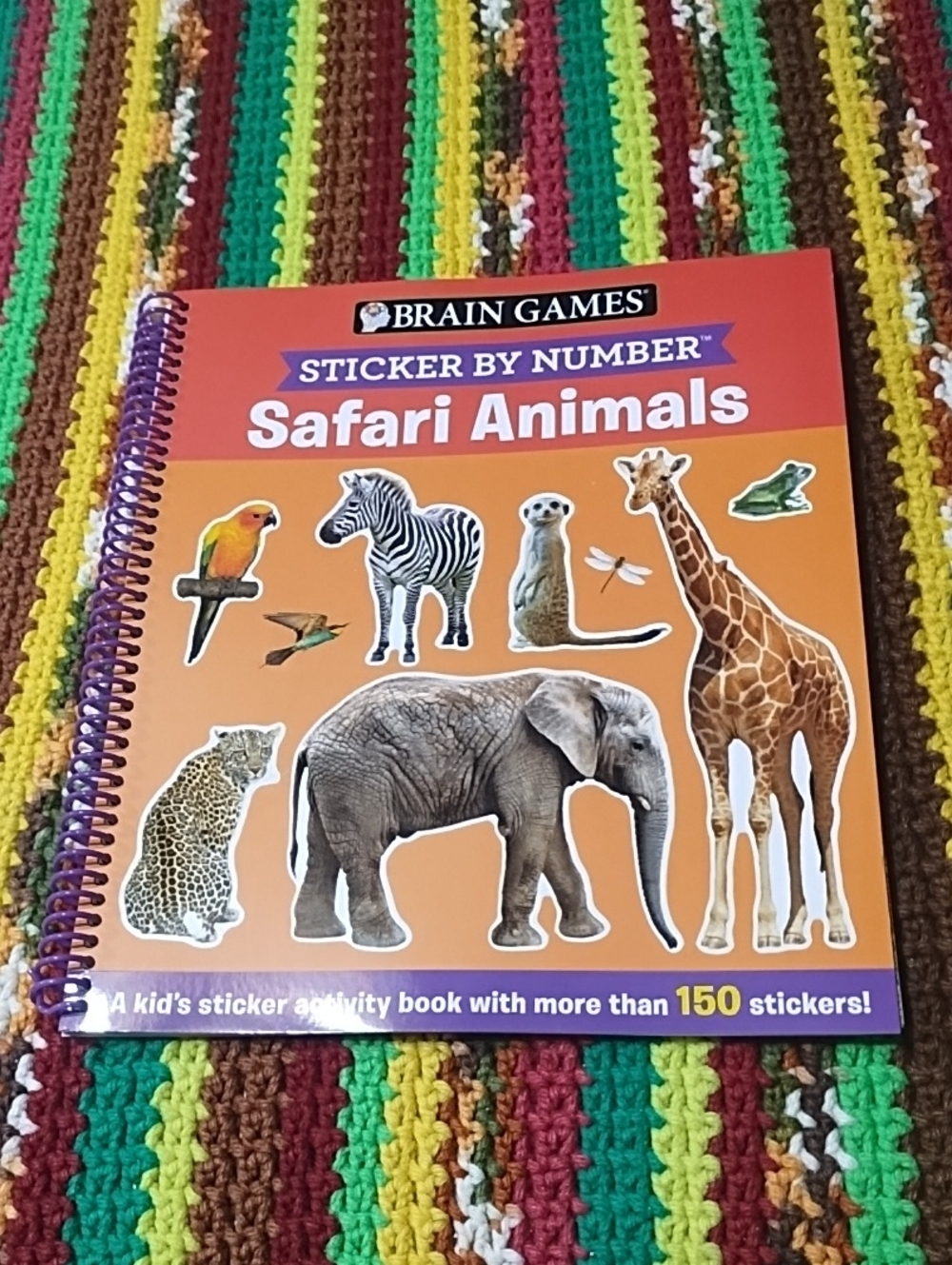 Safari Animals Sticker-by-Number Activity Book - Orange New. Age 3 And Up.